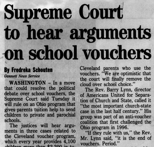 2001 Supreme Court to Hear School Choice